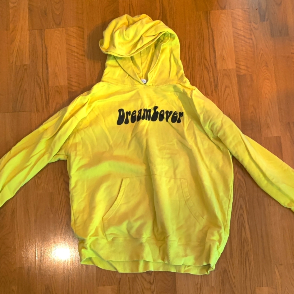 Yellow "dream lover" hoodie (petals+peacocks)